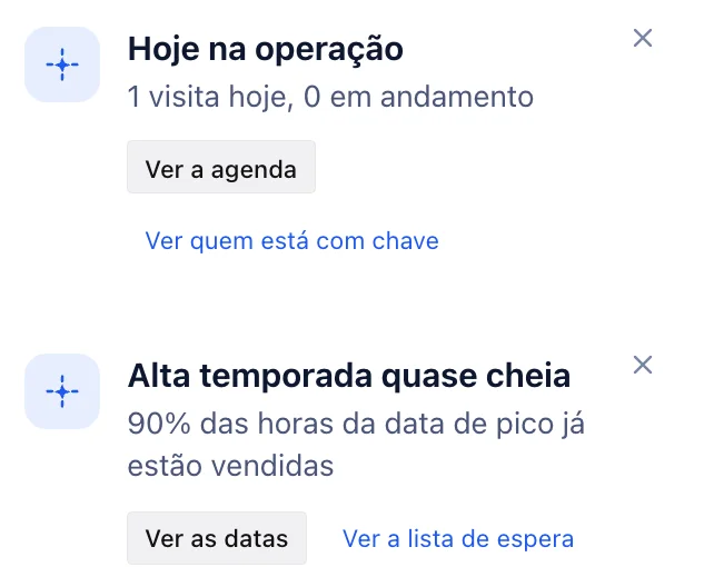 Os avisos da operação de hoje e da alta temporada quase cheia, no celular.