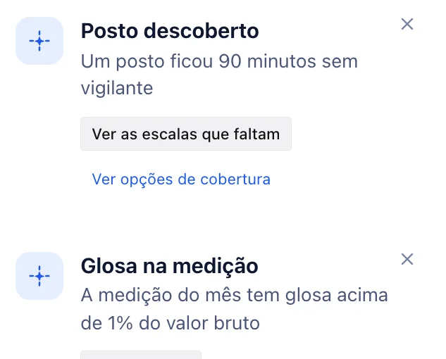 Os avisos de posto descoberto e de glosa na medição, no celular.